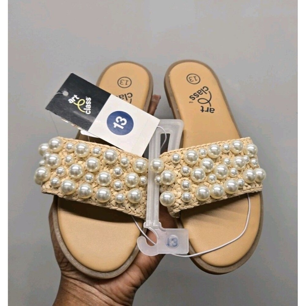 Art Class Girls Heather Pearl Comfort Footbed Sandals Slide Cream Size 13 - Picture 3 of 5